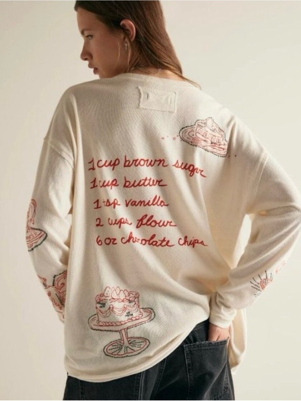 We The Free People Tea Time Long-Sleeve Embroidered Tee Tea
Party Size Small NWT